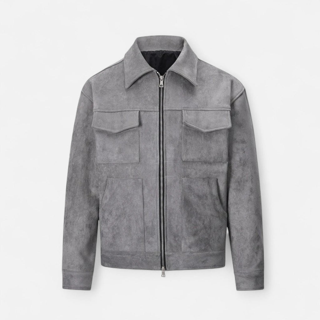 Refined Street-Inspired Collar Loose-Fit Suede Jacket for Men