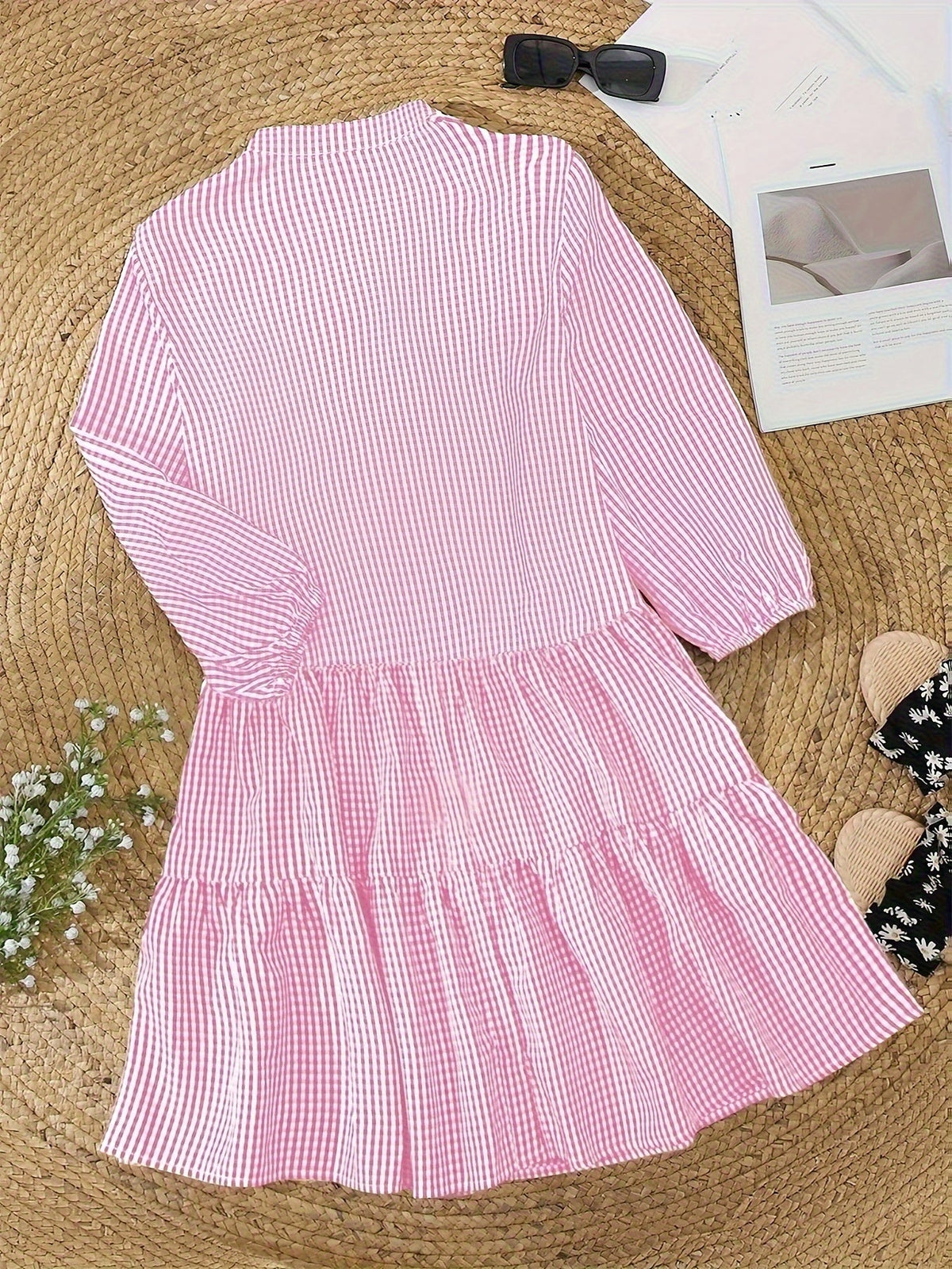 Trendy Airy Collar Striped Summer Dress with 3/4 puffed Sleeves for Summer Getaway