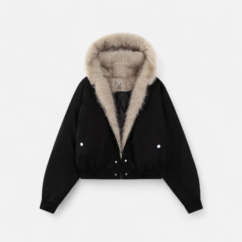 Women's Classic Winter Fur Collar Hooded Coat with Functional Pockets