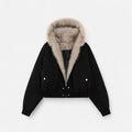 Women's Classic Winter Fur Collar Hooded Coat with Functional Pockets