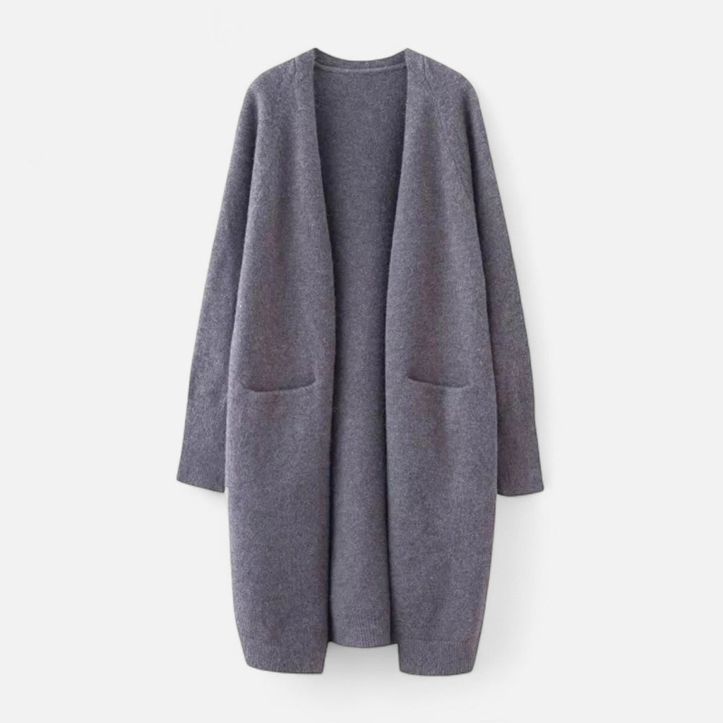 Women’s Stylish Thick Knitted Warm Cardigan with V-Neckline and Discreet Pockets