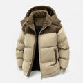 Men’s Quilted Waterproof Fleece Winter Jacket with Removable Hood and Stand-up Collar