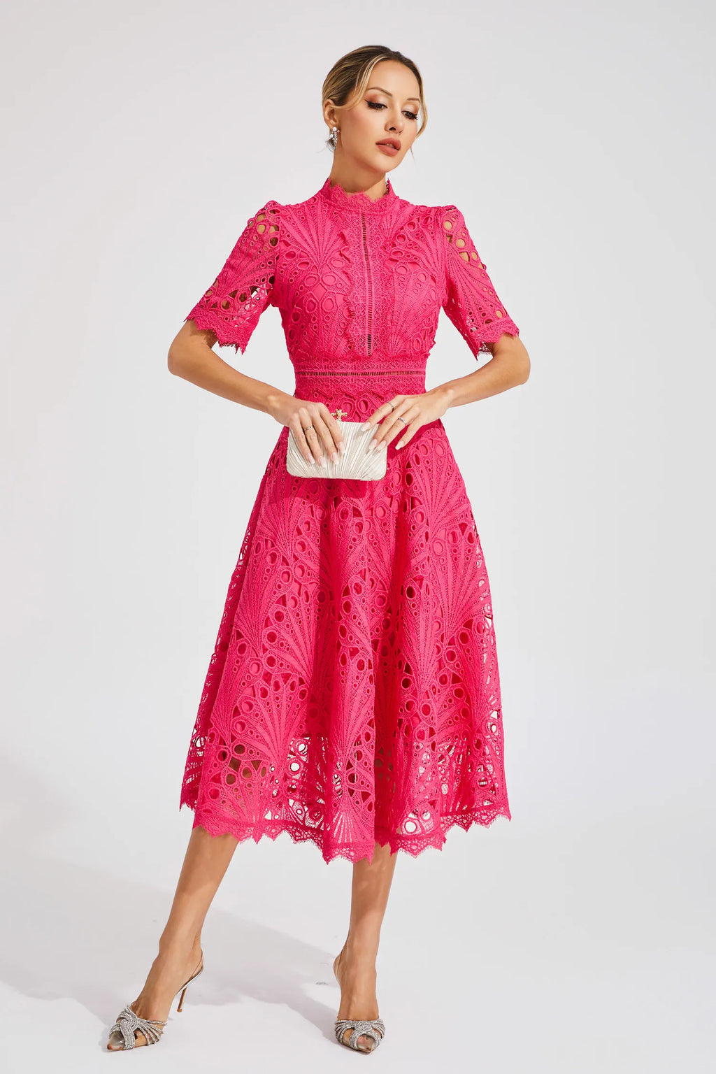Exquisite Flattering Lace Midi Dress for Women