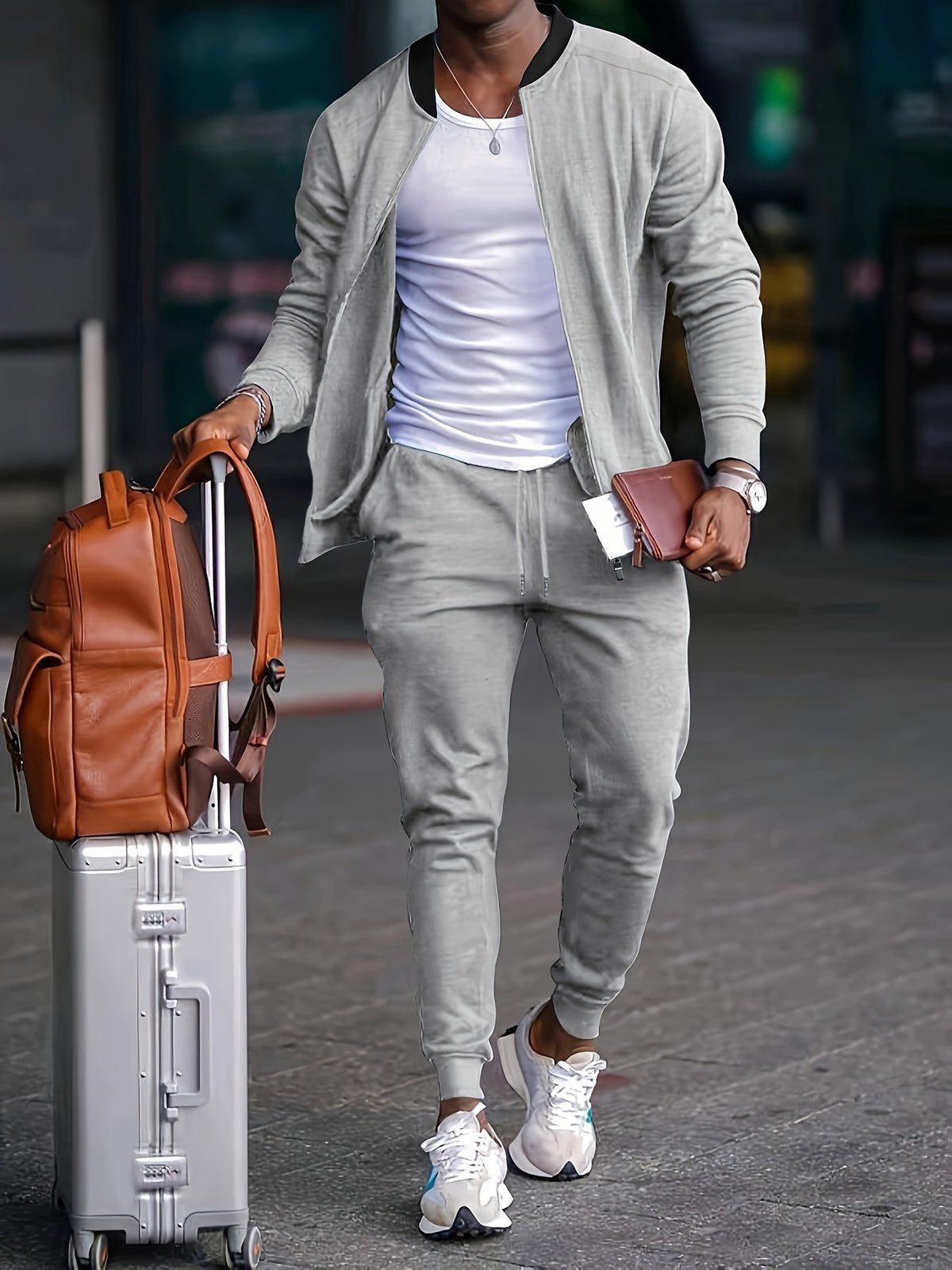 Men's Athletic Tracksuit Set - Complete Full-Zip Jacket and Drawstring Trousers