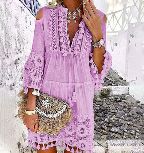 Bohemian Summer Embroidered Mini Dress for Women