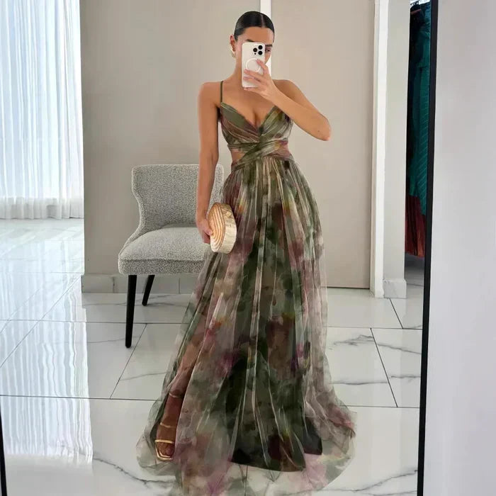 Captivating Elegant Bloom Airy Twist Maxi Party Dress for Women