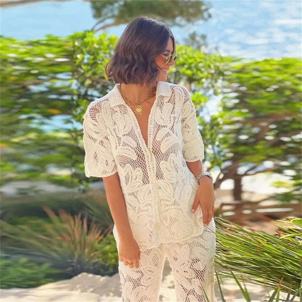 Stylish Summer Getaways Openwork Lace Two-piece Women's Set