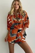 Women's Stylish Rhythm Printed Shirt Set with Practical Pockets