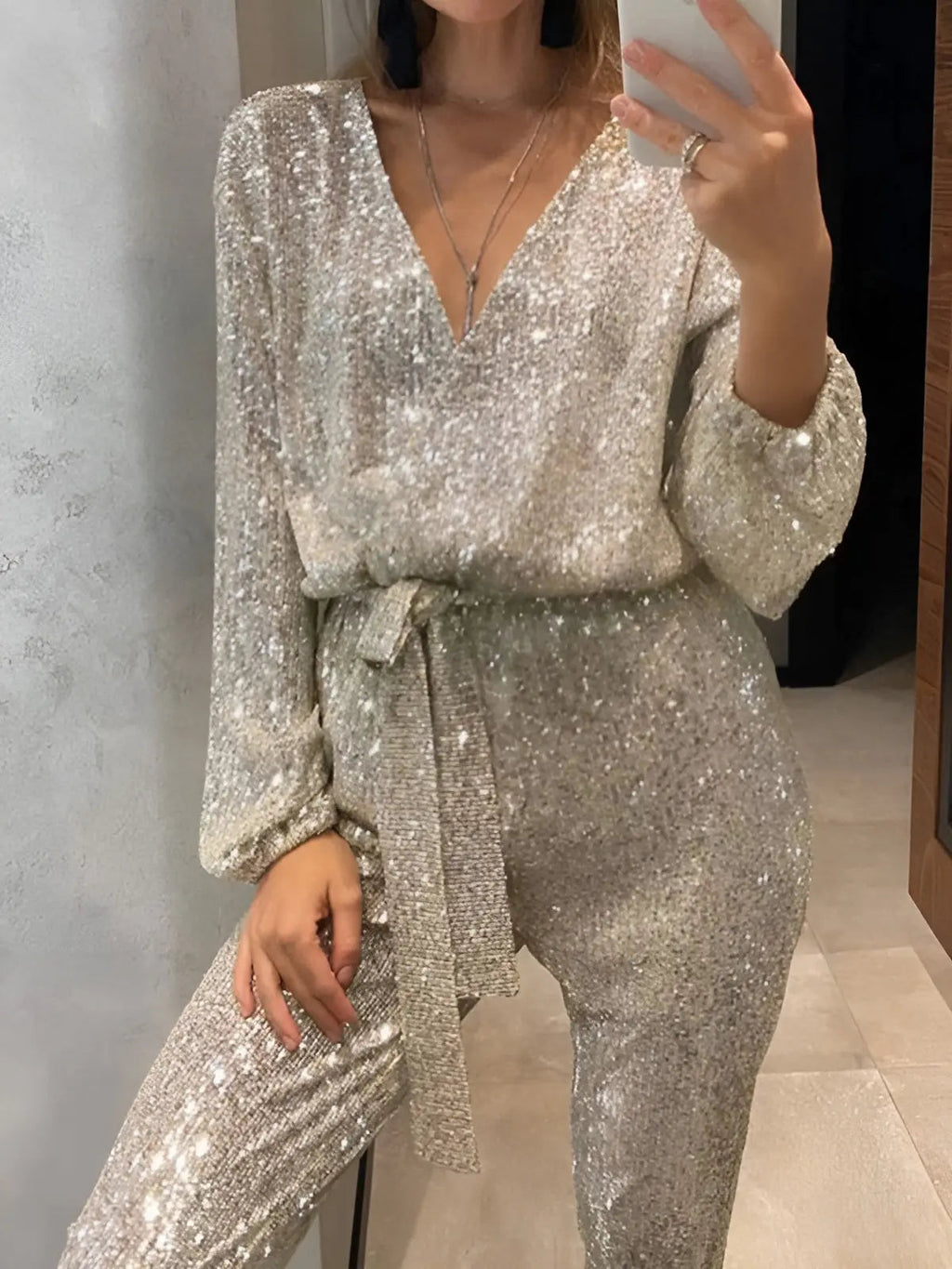 Haley | Women’s Sequined Belt Jumpsuit