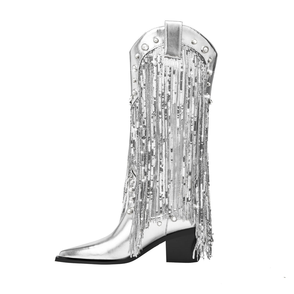 Statement Transitional Fringe Cowboy Knee High Boots for Women