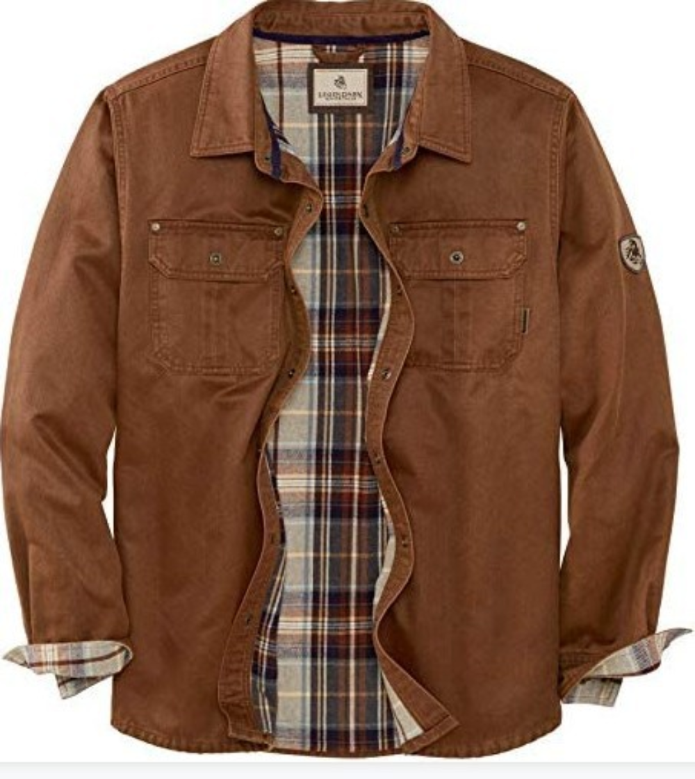 Men's Classic Fleece-Lined Interior Plaid Shirt Jacket with Front Pocket