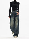 Fashion Streetwear Blue Grey Baggy Jeans for Women