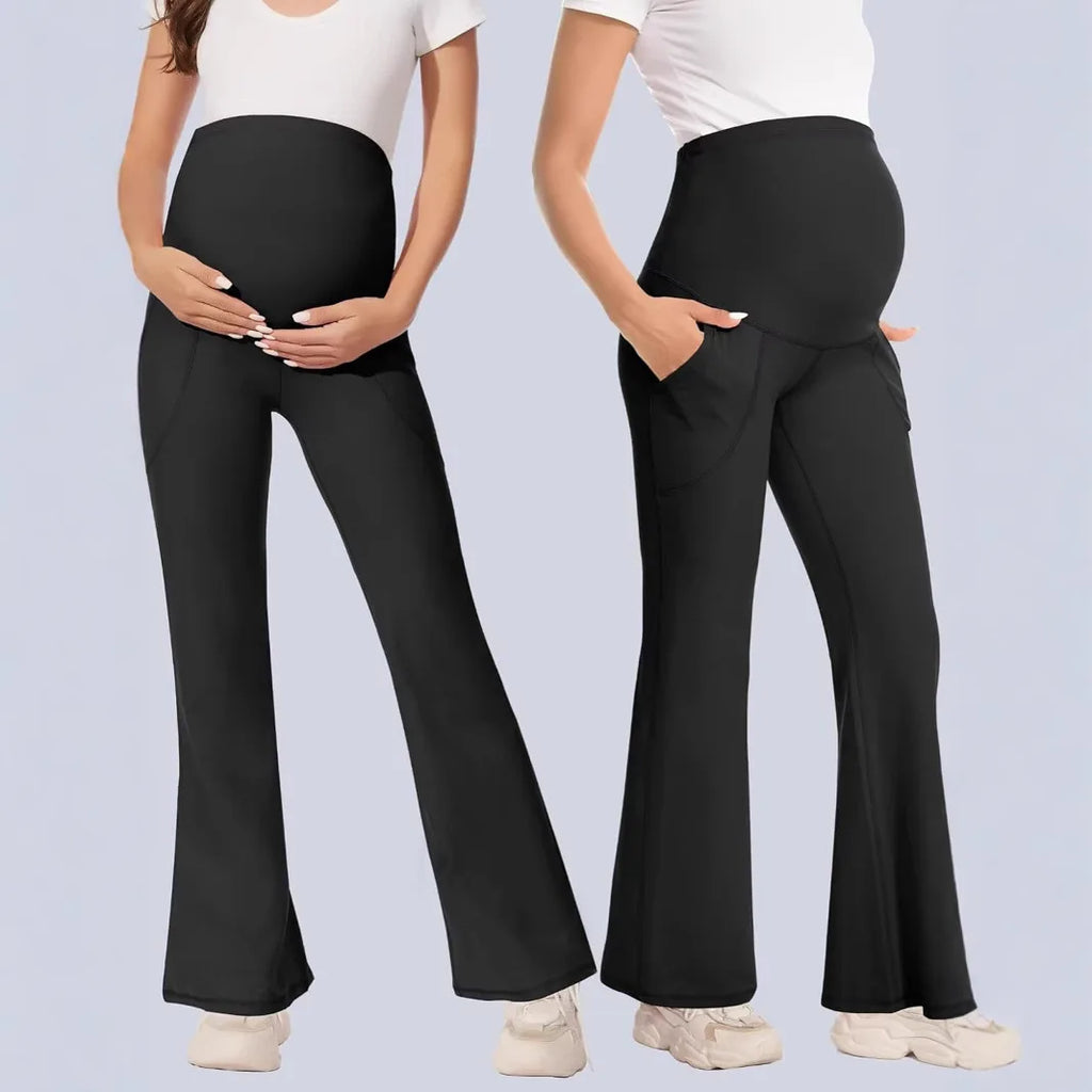 Casual Maternity Flare Pants with Over‑Belly Panel