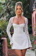 Women's Fashion Bodycon Mini Dress with Square Neck and Lace Sleeves