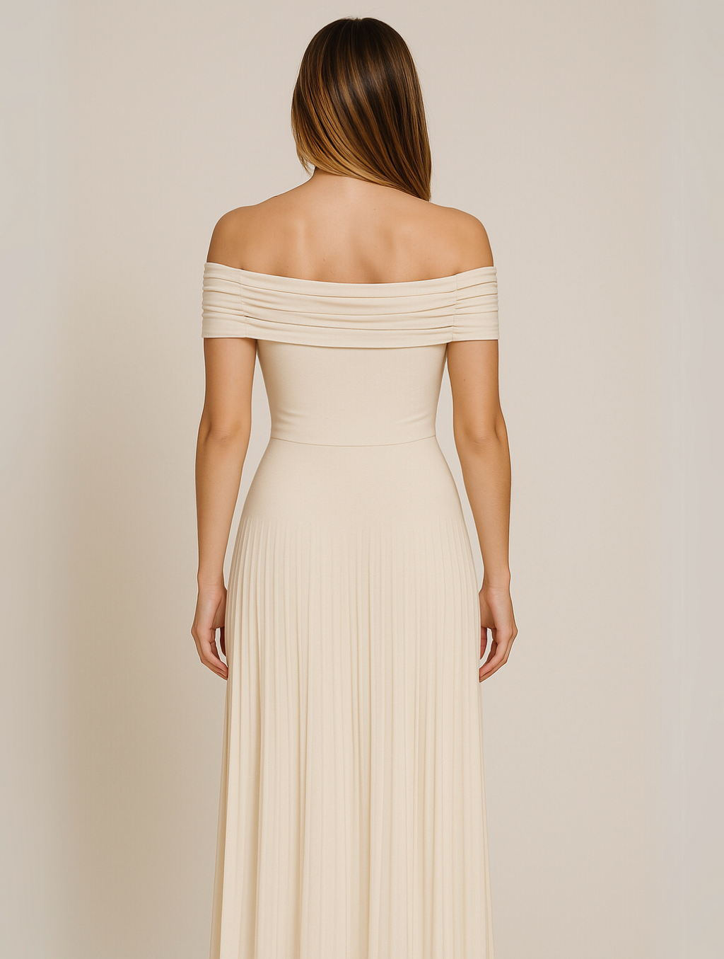 Women Classic Trendy Off-Shoulder Occasion Pleated Maxi Wedding Guest Dress