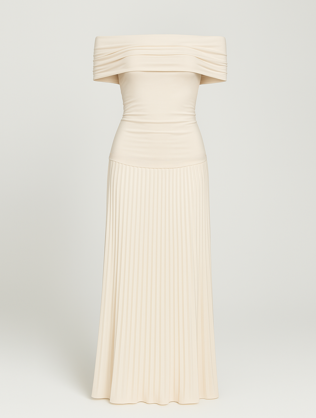 Women Classic Trendy Off-Shoulder Occasion Pleated Maxi Wedding Guest Dress