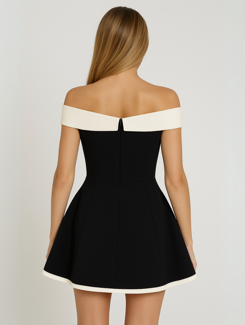 Classic Elegant Off-Shoulder Contrast Mini Dress for Women