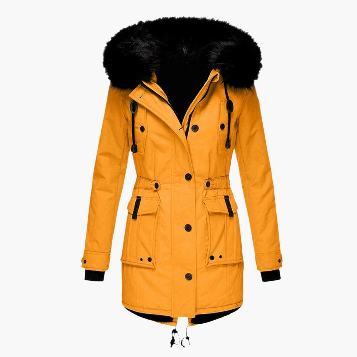 Women’s Warm Hooded Coat Fitted Winter Button Zip Jacket