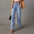 Women's Fashion High Waisted Five-Pocket Baggy Denim Jeans with Zipper Fly Closure