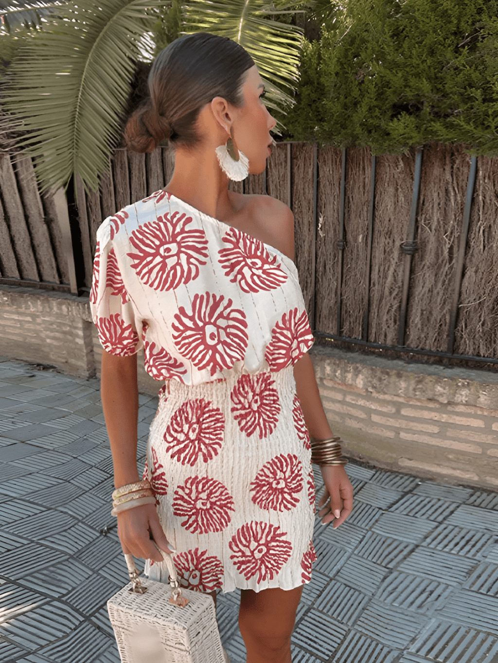 Women's Relaxed Summer Mini Dress with Coral-Inspired Print