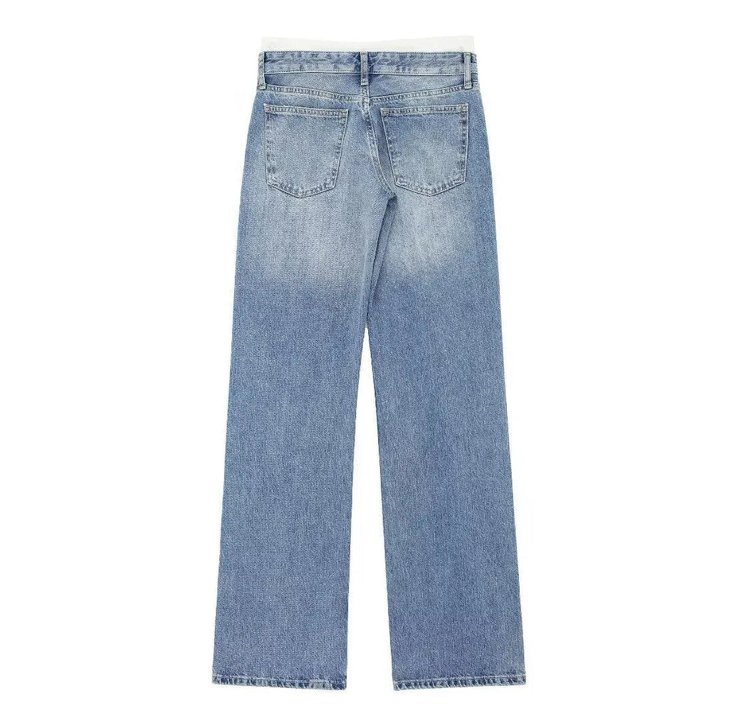 Women’s Retro Mid‑Waist Straight‑Leg Jeans with Lace‑Up