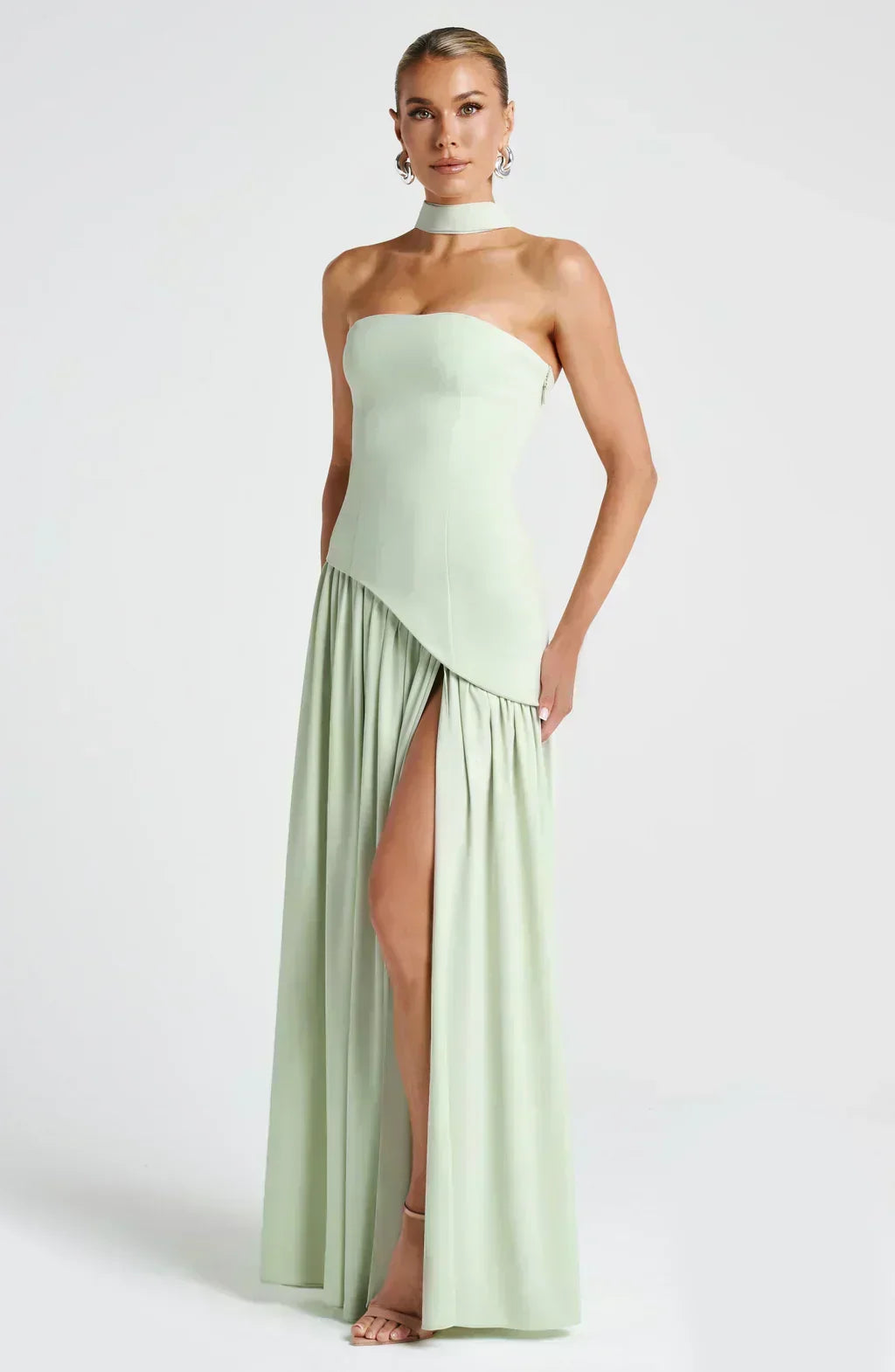 Elegant Slit Long Gown Asymmetric Wedding Guest Dress for Women