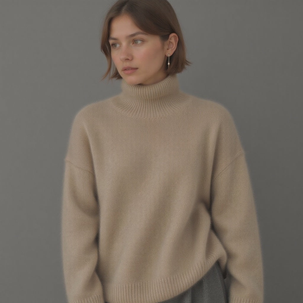 Women's Versatile Elegance Oversized Roll Turtleneck Cashmere Sweater